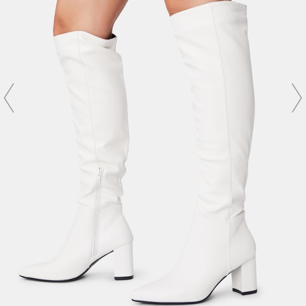 Dolls Kill Go Go Thigh High White High Heel Boots